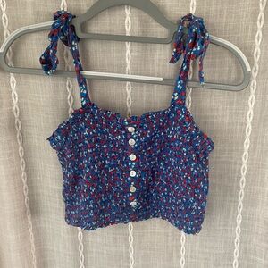 Blue and Red Smocked Crop Top